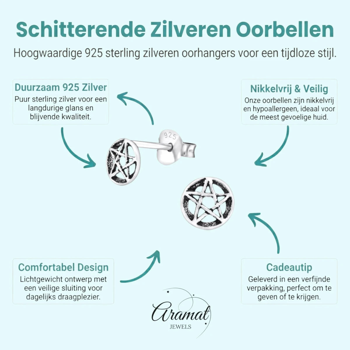 Zilveren gotische ster oorstekers – 6 mm - Aramat Jewels - Oorbellen - cadeautip