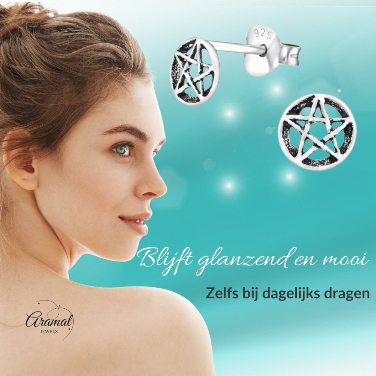 Zilveren gotische ster oorstekers – 6 mm - Aramat Jewels - Oorbellen - cadeautip