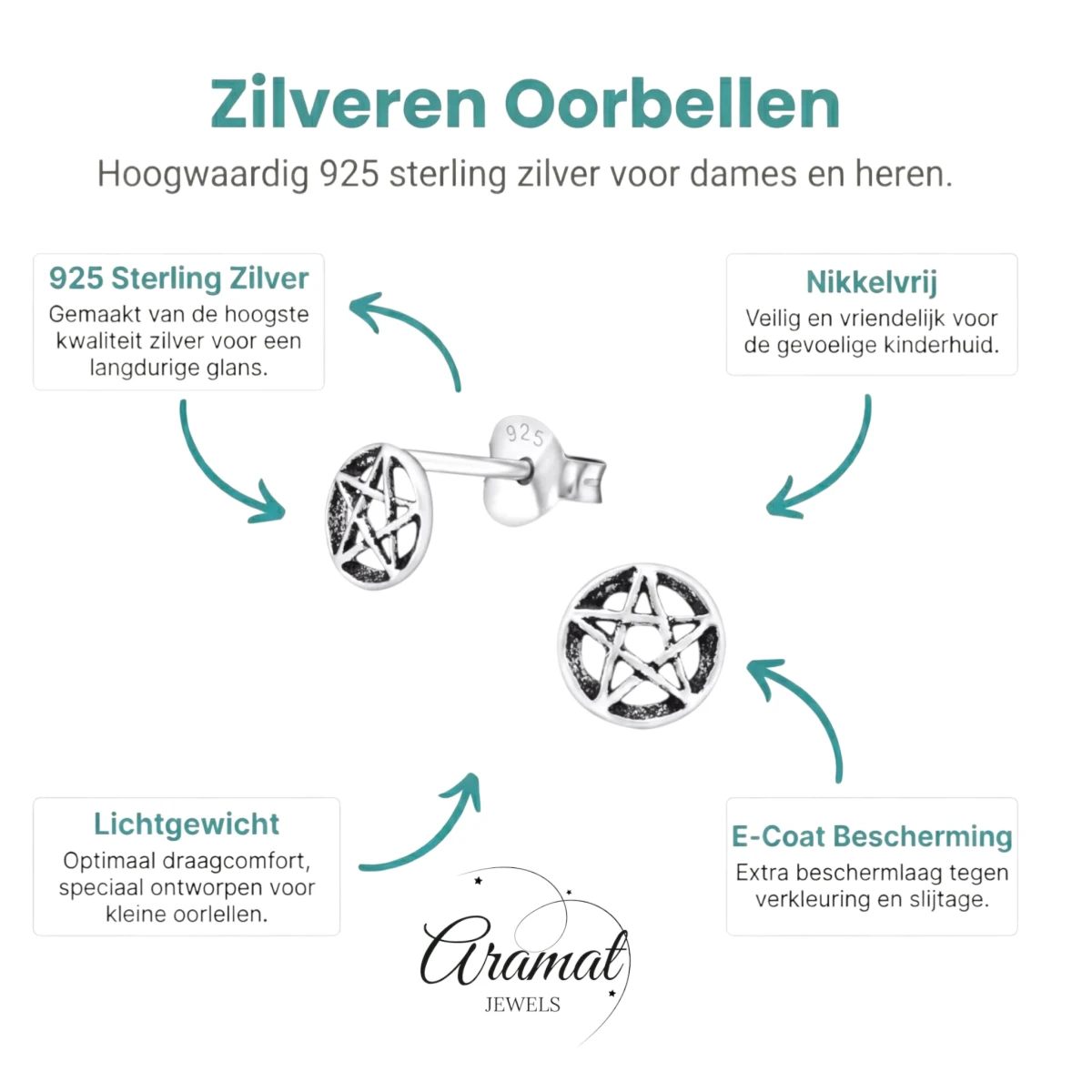 Zilveren gotische ster oorstekers – 6 mm - Aramat Jewels - Oorbellen - cadeautip