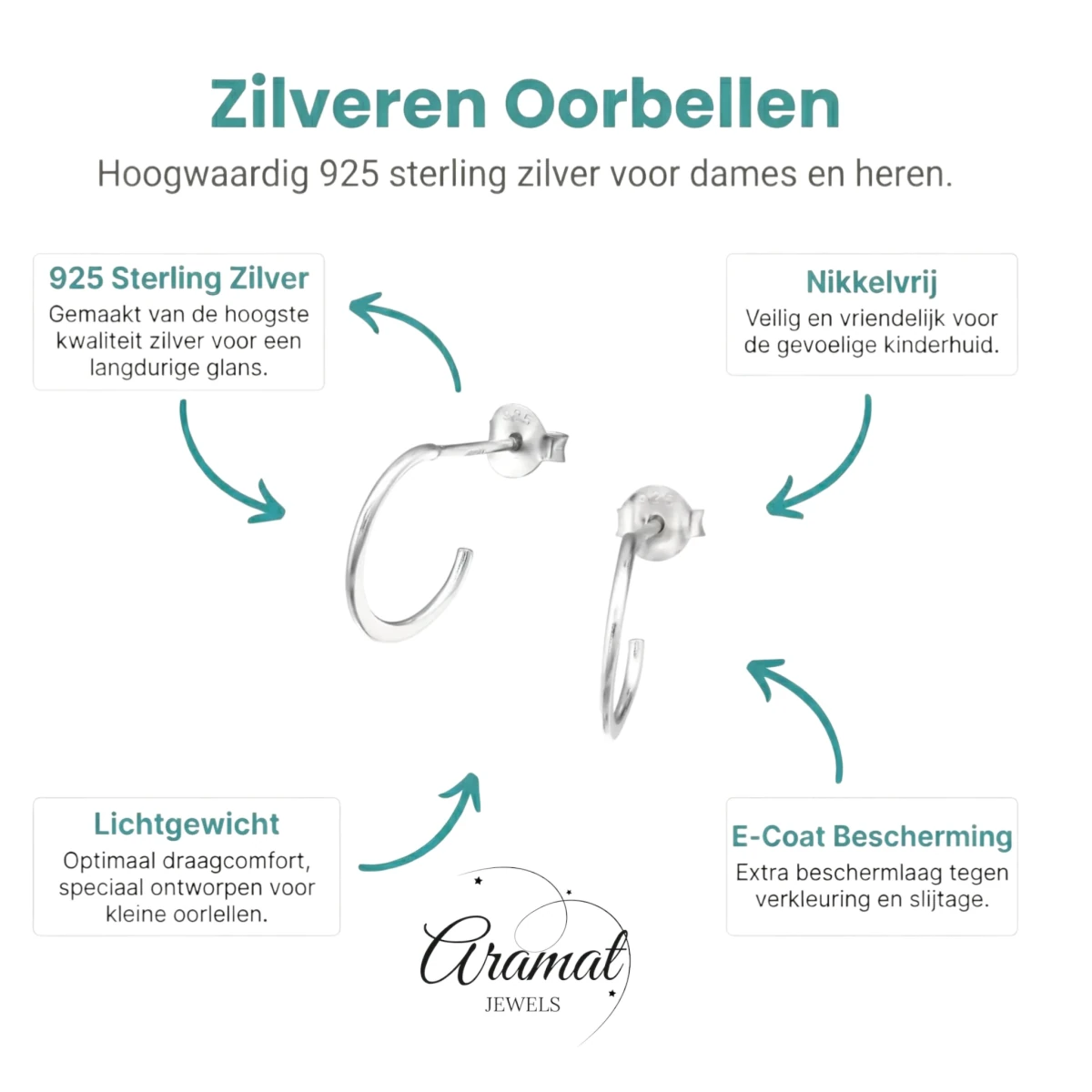 Zilveren Halve Hoepel Oorbellen 12x2mm - Aramat Jewels - Oorbellen - cadeautip