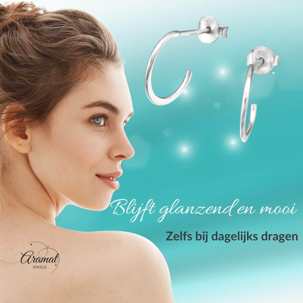 Zilveren Halve Hoepel Oorbellen 12x2mm - Aramat Jewels - Oorbellen - cadeautip