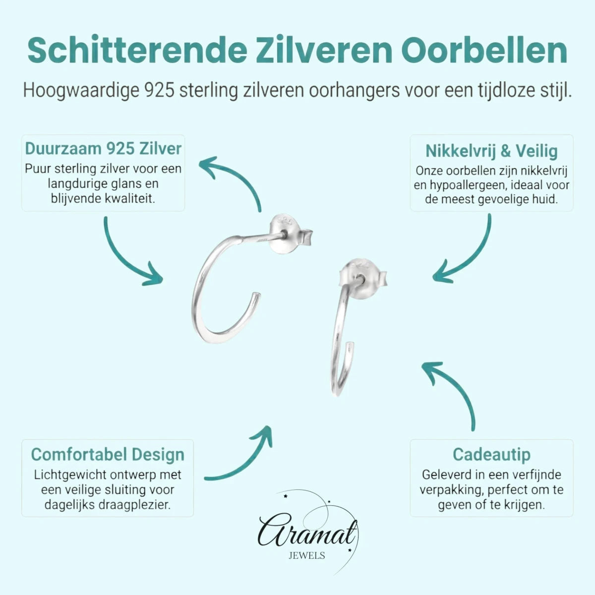 Zilveren Halve Hoepel Oorbellen 12x2mm - Aramat Jewels - Oorbellen - cadeautip
