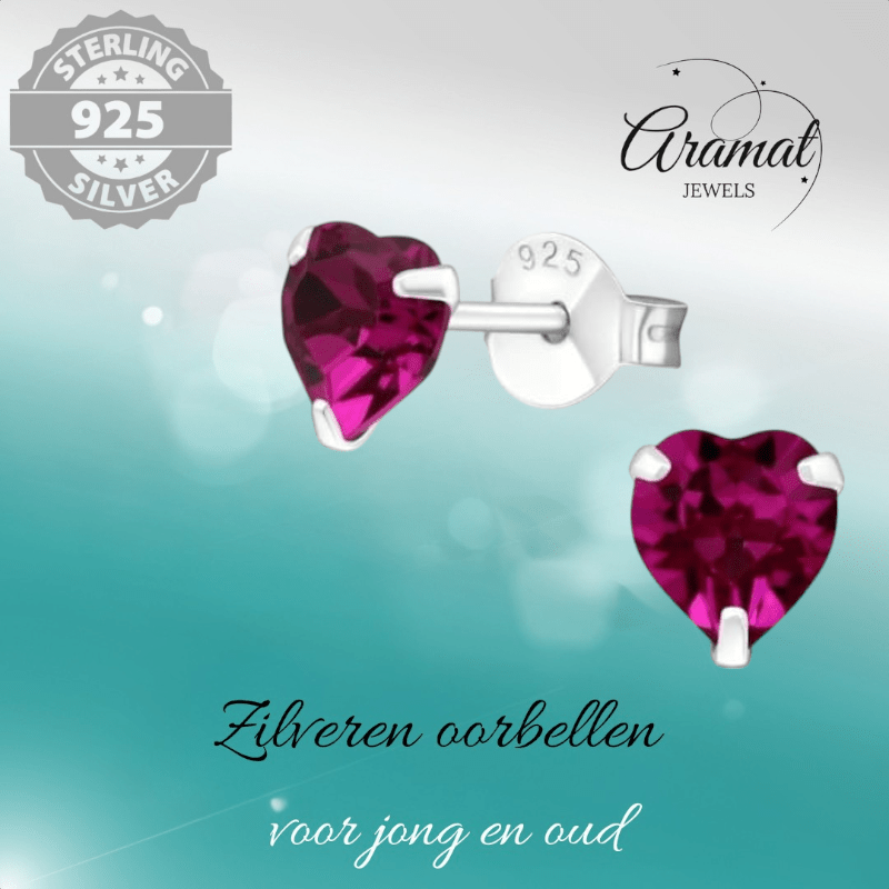 Zilveren Hartjes Oorstekers Fuchsia 5 mm - oor4966 - 24394 - Oorbellen kopen# - 5mm - 925 Zilver - alles