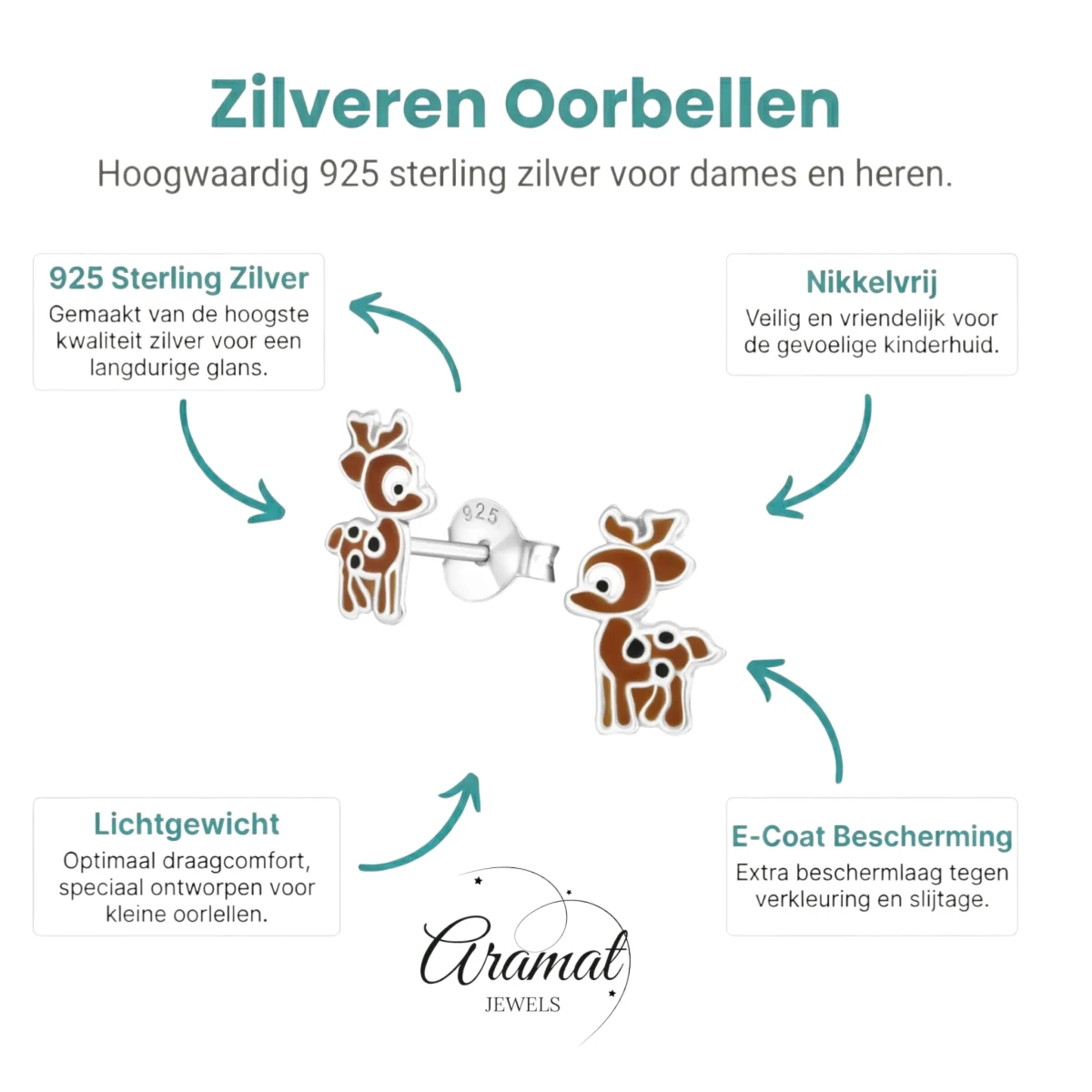 Zilveren Hertje Oorbellen - Dierenontwerp - Aramat Jewels - Oorbellen - cadeautip