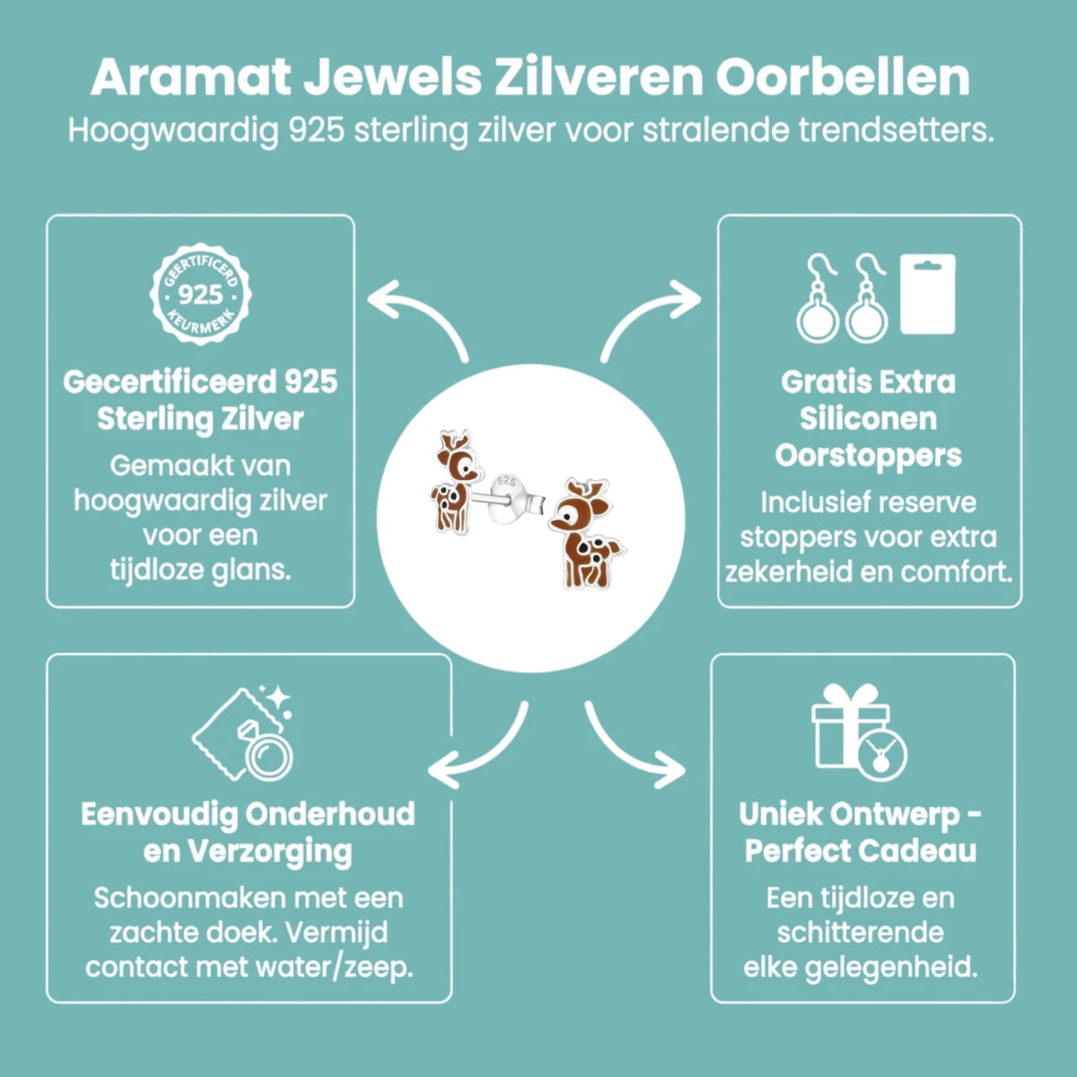 Zilveren Hertje Oorbellen - Dierenontwerp - Aramat Jewels - Oorbellen - cadeautip