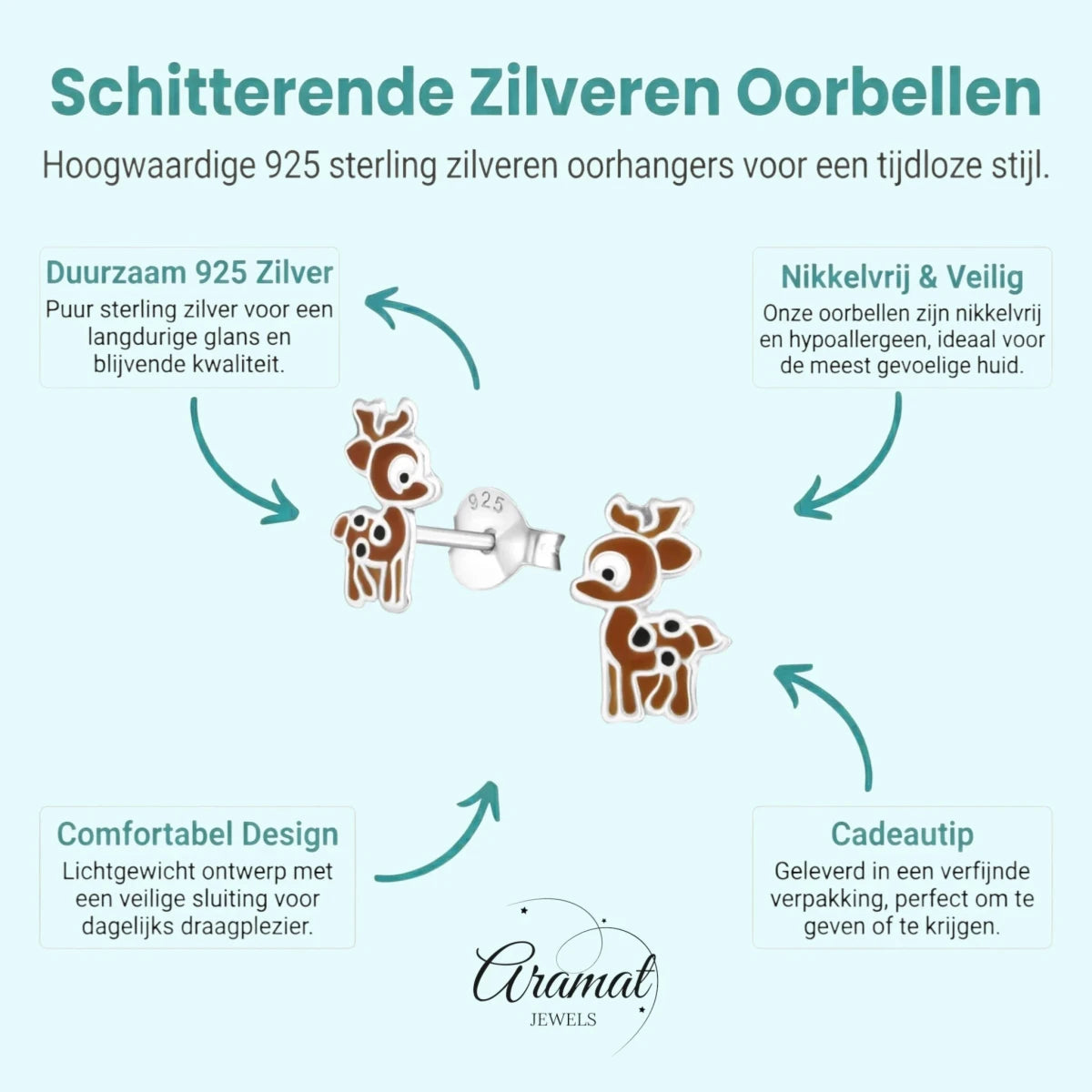 Zilveren Hertje Oorbellen - Dierenontwerp - Aramat Jewels - Oorbellen - cadeautip