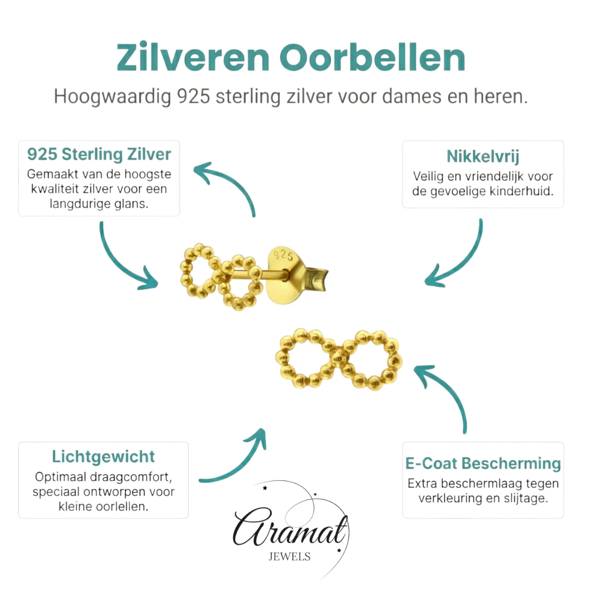 Zilveren Infinity Oorbellen met Goldplating - Aramat Jewels - Oorbellen - cadeautip