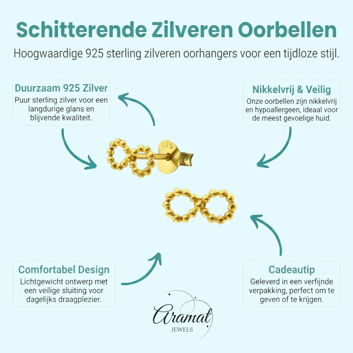 Zilveren Infinity Oorbellen met Goldplating - Aramat Jewels - Oorbellen - cadeautip