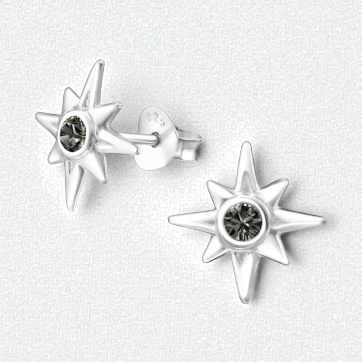 Zilveren Ishtar Ster Oorbellen - Black Diamond Kristal - Aramat Jewels - Oorbellen - cadeautip