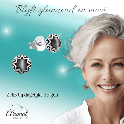 Zilveren Kattenoog Oorbellen - oor2267 - 30290 - Oorbellen kopen# - Roze - 5mm - 925 Zilver