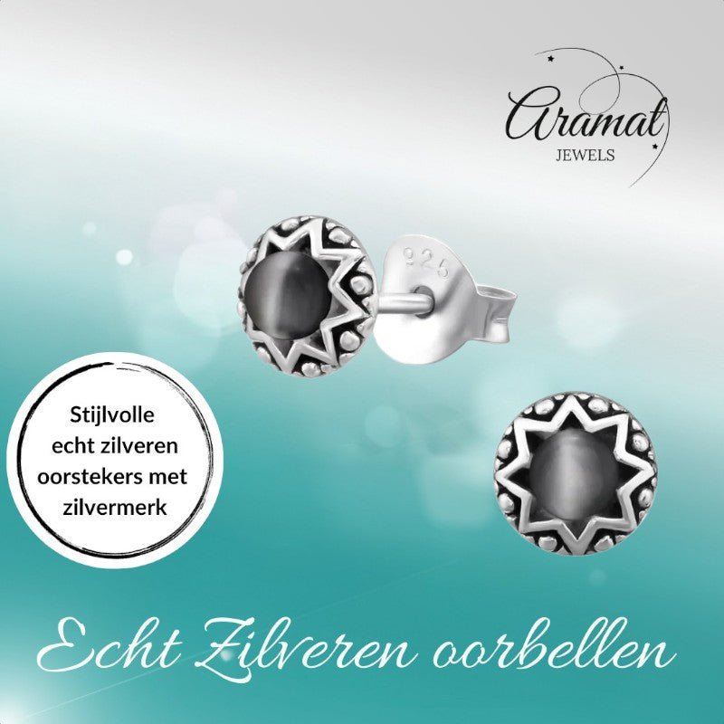 Zilveren Kattenoog Oorbellen - oor2267 - 30290 - Oorbellen kopen# - Roze - 5mm - 925 Zilver