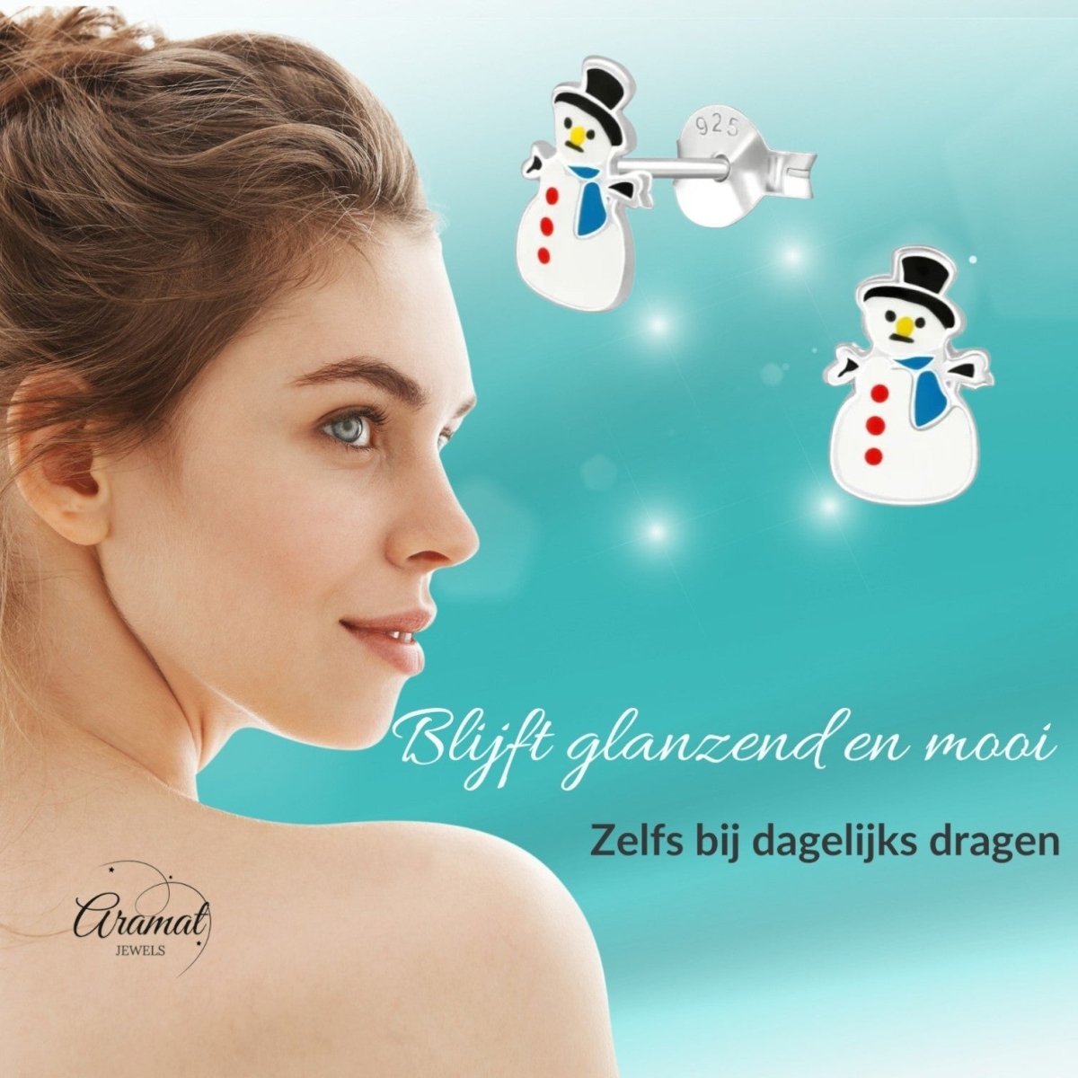 Zilveren Kerst Oorbellen Sneeuwpop - 9mm - Aramat Jewels - Oorbellen - cadeautip