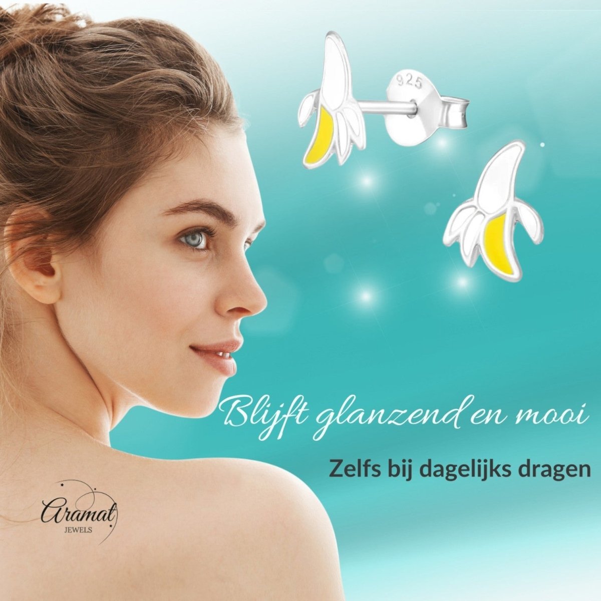 Zilveren kinder oorbellen met banaan - Aramat Jewels - Oorbellen - cadeautip