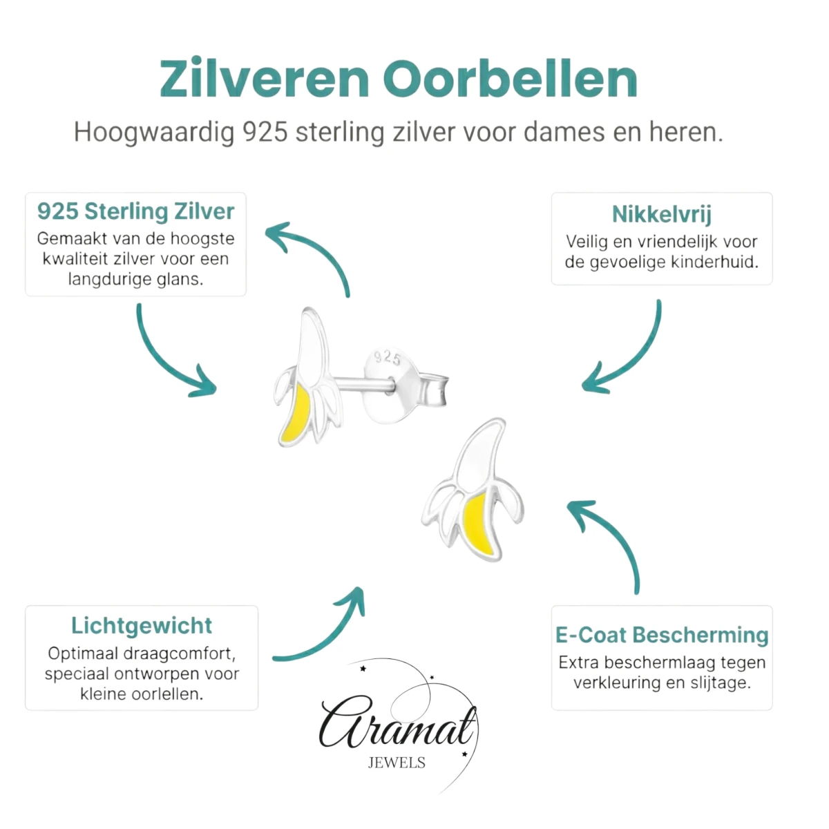 Zilveren kinder oorbellen met banaan - Aramat Jewels - Oorbellen - cadeautip