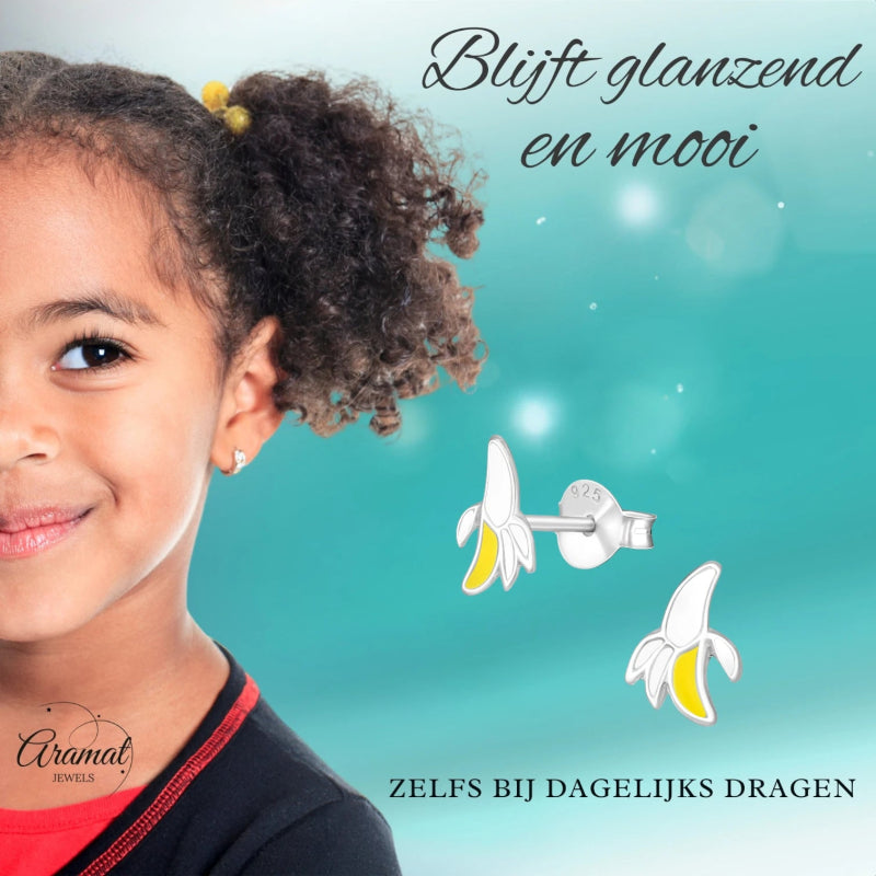 Zilveren kinder oorbellen met banaan - oor4903 - 21954 - Oorbellen kopen# - 8mm - 925 Zilver - alles