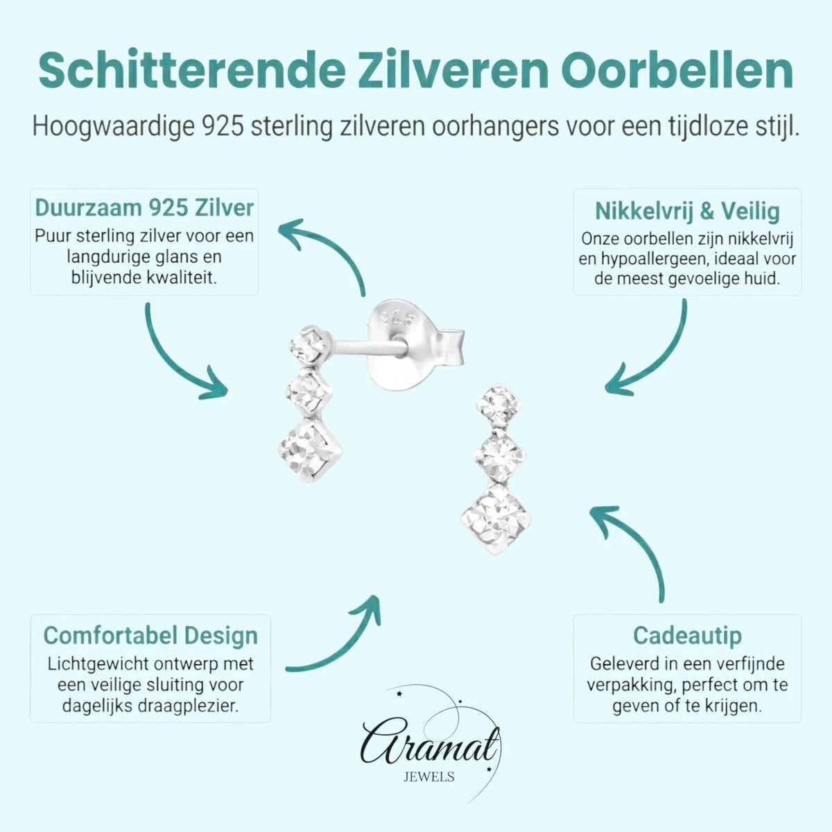 Zilveren Kinder Oorbellen met Kristal - Aramat Jewels - Oorbellen - cadeautip