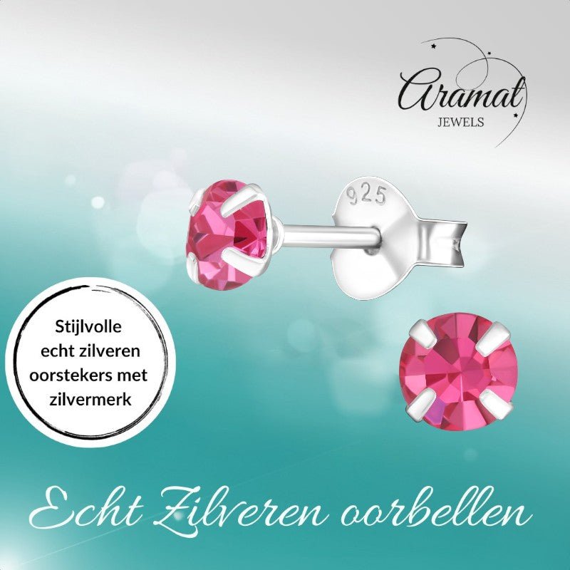 Zilveren Kinder Oorbellen - Roze Kristal 4mm - oor765 - 1024 - Oorbellen kopen