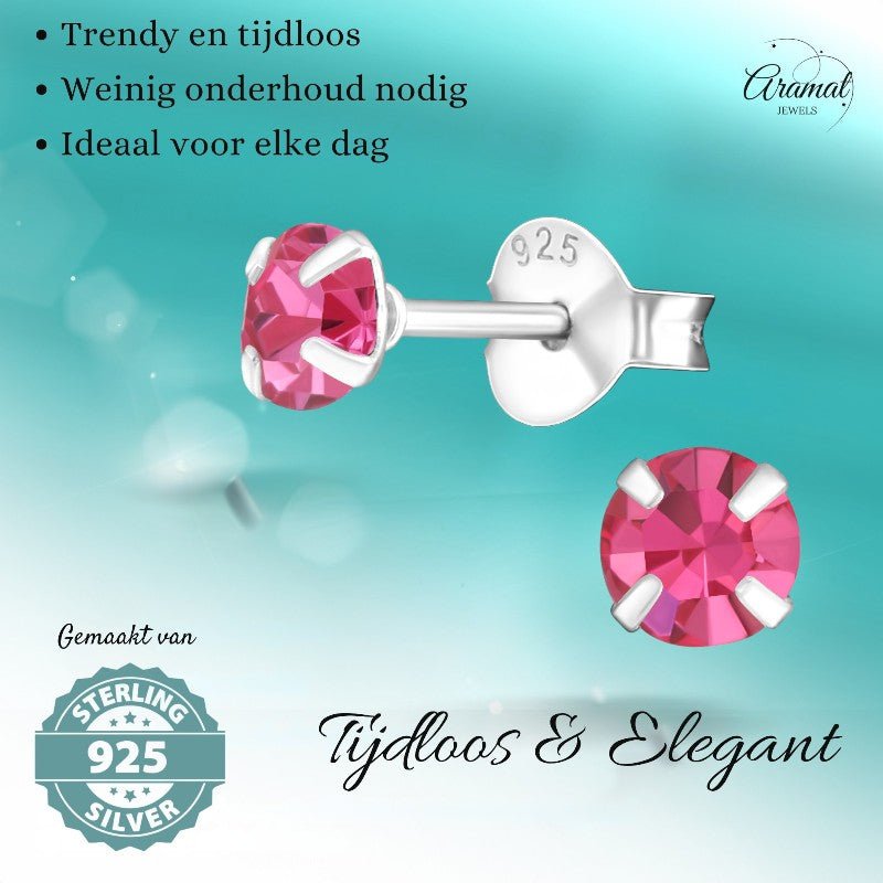 Zilveren Kinder Oorbellen - Roze Kristal 4mm - oor765 - 1024 - Oorbellen kopen