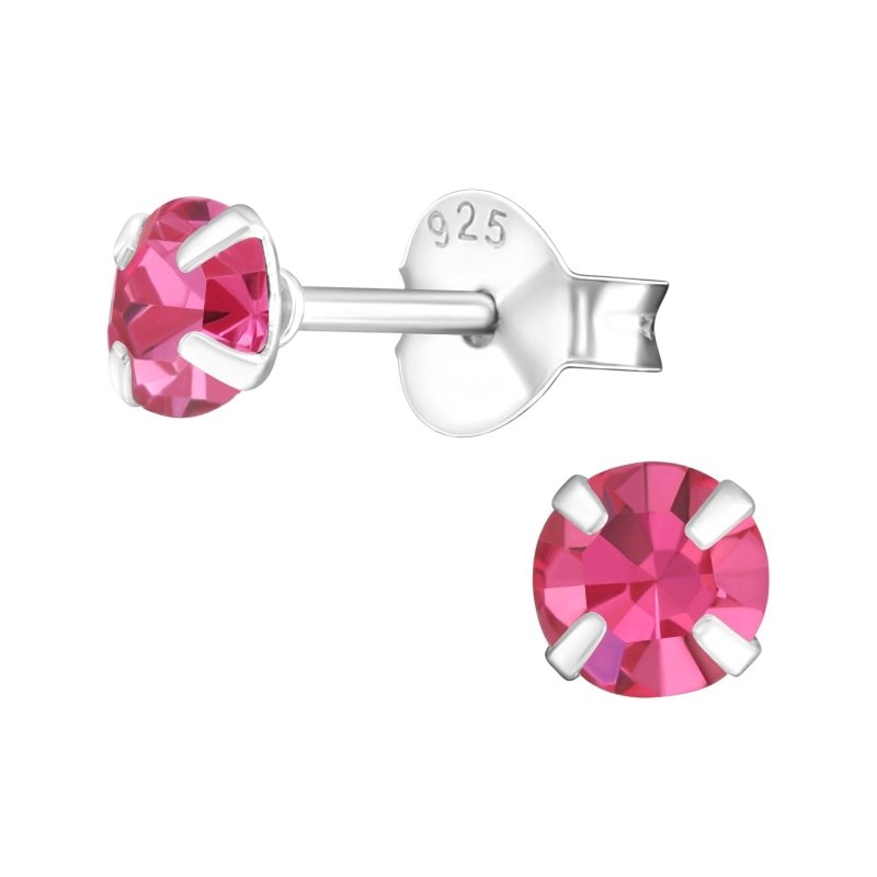 Zilveren Kinder Oorbellen - Roze Kristal 4mm - oor765 - 1024 - Oorbellen kopen