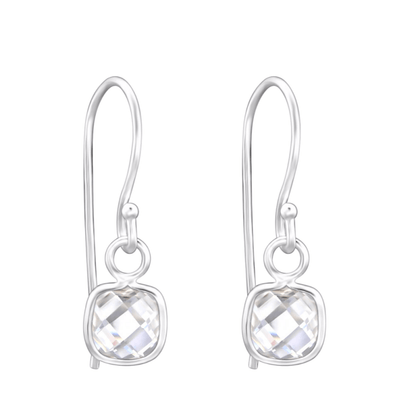 Zilveren Kinder Oorhangers - Vierkante Zirkonia - oor1181 - 27910 - Oorhangers kopen# - 15mm - 925 Zilver - alles