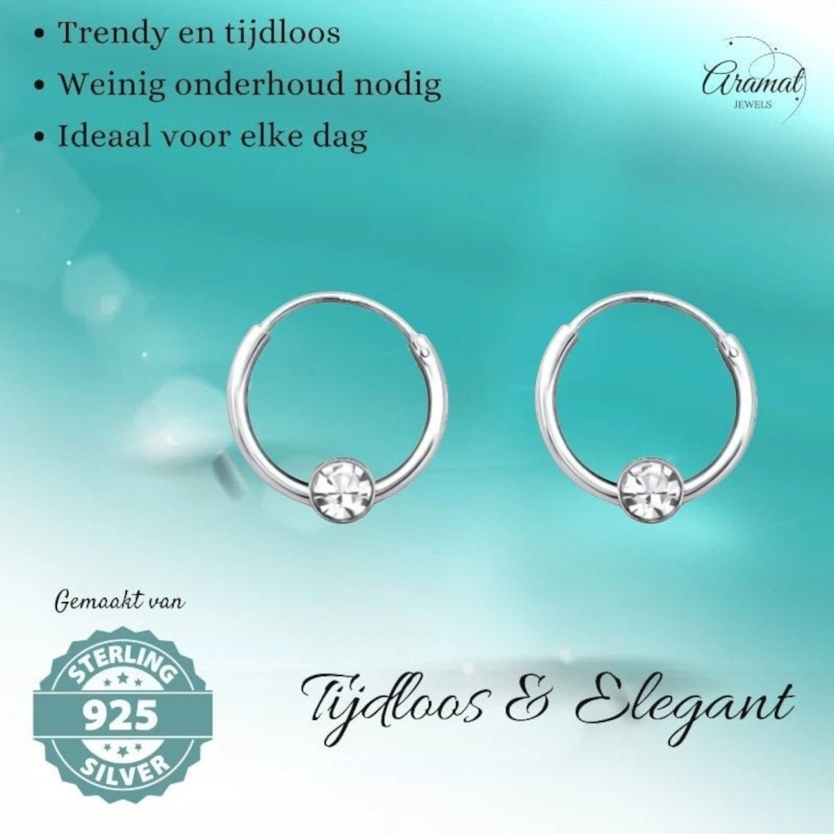 Zilveren Kinder Oorringen - Kristal - 10mm - oor461 - 825 - Oorringen kopen# - Transparant - 10mm - alles