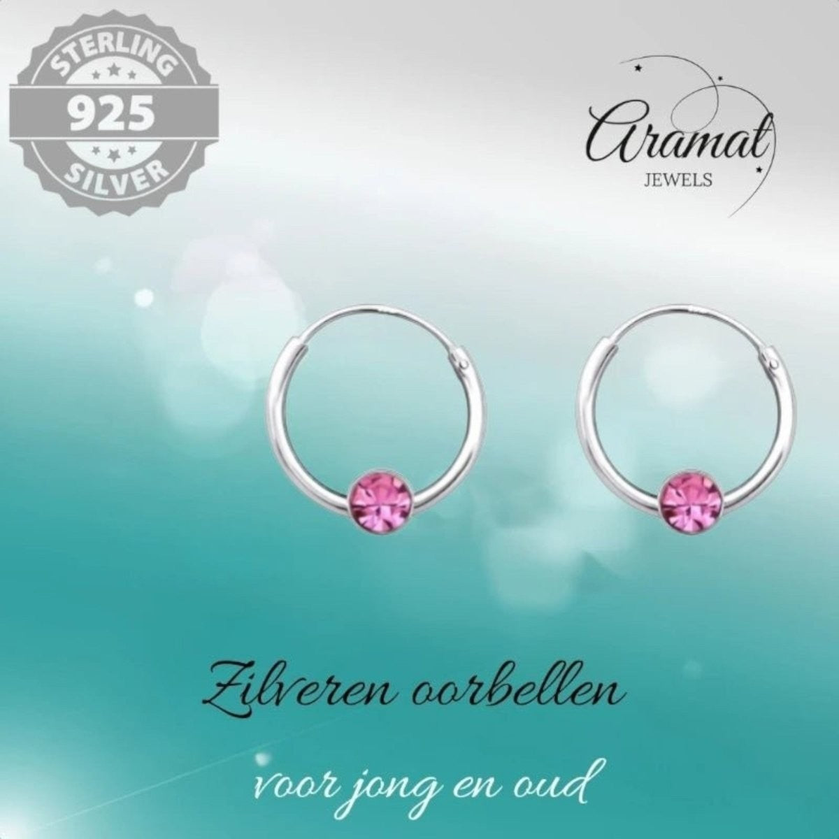 Zilveren Kinder Oorringen - Kristal - 10mm - oor506 - 825 - Oorringen kopen# - Roze - 10mm - alles