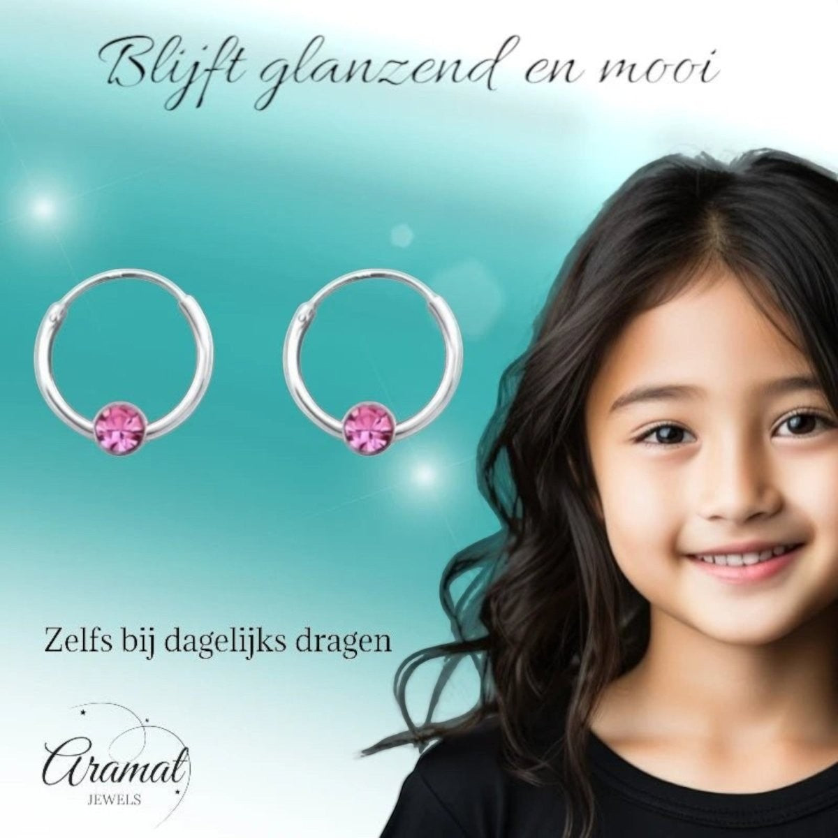 Zilveren Kinder Oorringen - Kristal - 10mm - oor506 - 825 - Oorringen kopen# - Roze - 10mm - alles