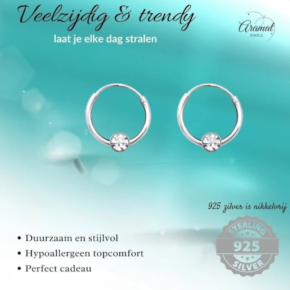 Zilveren Kinder Oorringen - Kristal - 10mm - oor461 - 825 - Oorringen kopen# - Transparant - 10mm - alles