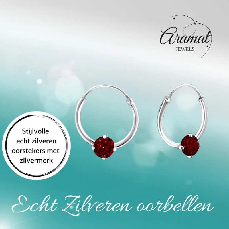 Zilveren Kinder Oorringen - Rode Zirkonia - 12mm - oor536 - 23463 - Oorringen kopen# - 12mm - 925 Zilver