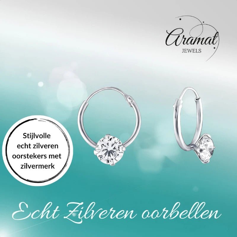 Zilveren Kinder Oorringen - Zirkonia - 12mm - oor457 - 20310 - Oorringen kopen# - 12mm - 925 Zilver