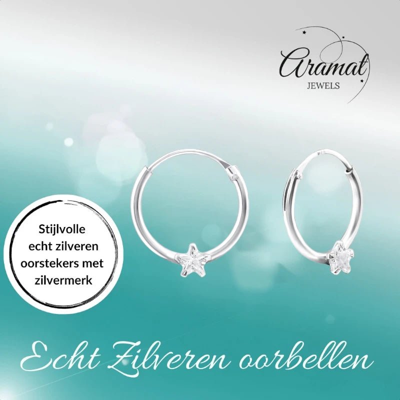 Zilveren Kinder Oorringen - Zirkonia Ster - 12mm - oor559 - 13869 - Oorringen kopen# - 12mm - 925 Zilver