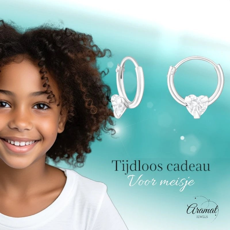 Zilveren Kinder Oorringetjes - Hart Zirkonia - 10mm - oor484 - 19218 - Oorringen kopen# - 10mm - 925 Zilver