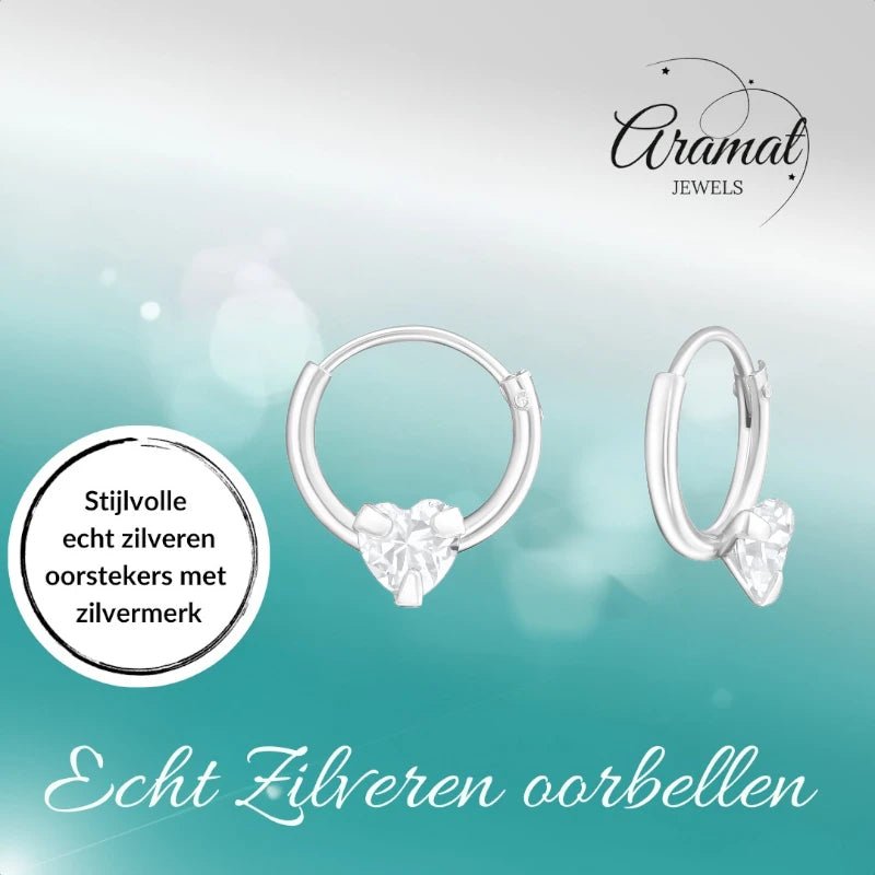 Zilveren Kinder Oorringetjes - Hart Zirkonia - 10mm - oor484 - 19218 - Oorringen kopen# - 10mm - 925 Zilver