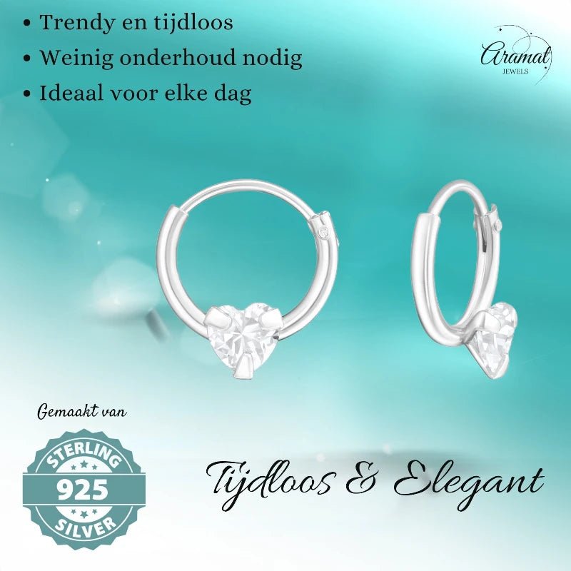 Zilveren Kinder Oorringetjes - Hart Zirkonia - 10mm - oor484 - 19218 - Oorringen kopen# - 10mm - 925 Zilver