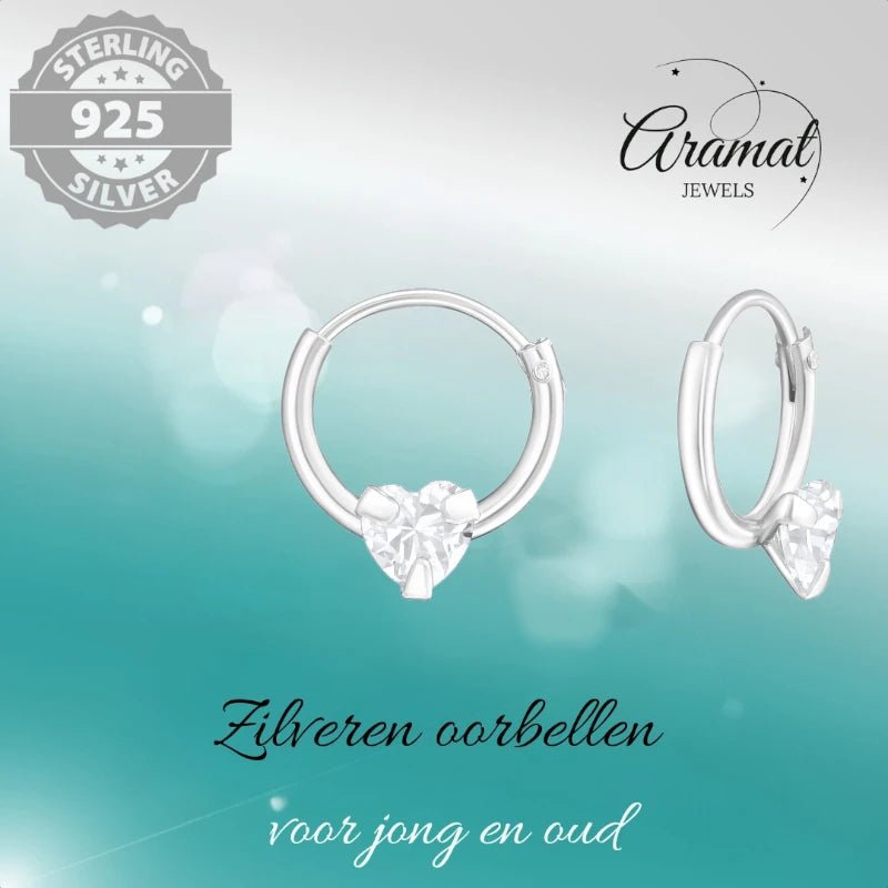 Zilveren Kinder Oorringetjes - Hart Zirkonia - 10mm - oor484 - 19218 - Oorringen kopen# - 10mm - 925 Zilver