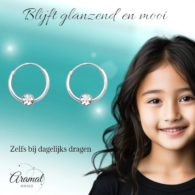 Zilveren Kinder Oorringetjes - Transparant Kristal - 10mm - oor459 - 825 - Oorringen kopen# - 10mm - 925 Zilver
