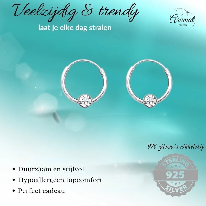 Zilveren Kinder Oorringetjes - Transparant Kristal - 10mm - oor459 - 825 - Oorringen kopen# - 10mm - 925 Zilver