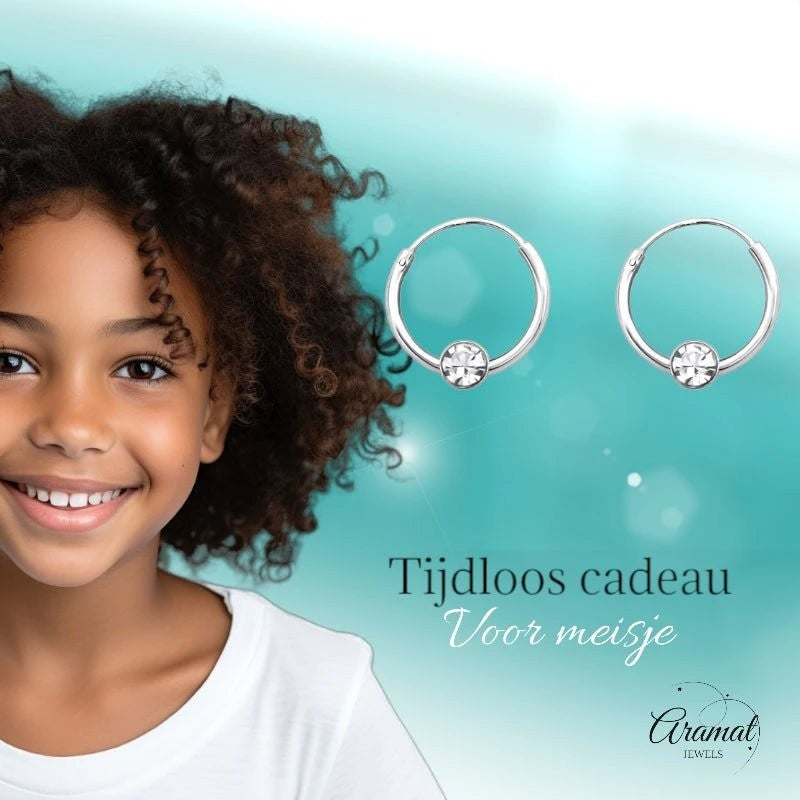 Zilveren Kinder Oorringetjes - Transparant Kristal - 10mm - oor459 - 825 - Oorringen kopen# - 10mm - 925 Zilver