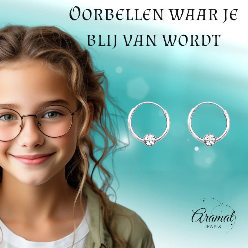 Zilveren Kinder Oorringetjes - Transparant Kristal - 10mm - oor459 - 825 - Oorringen kopen# - 10mm - 925 Zilver