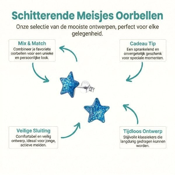 Zilveren Kinderoorbellen Blauwe Glitter Ster 9mm - Aramat Jewels - Oorbellen - cadeautip