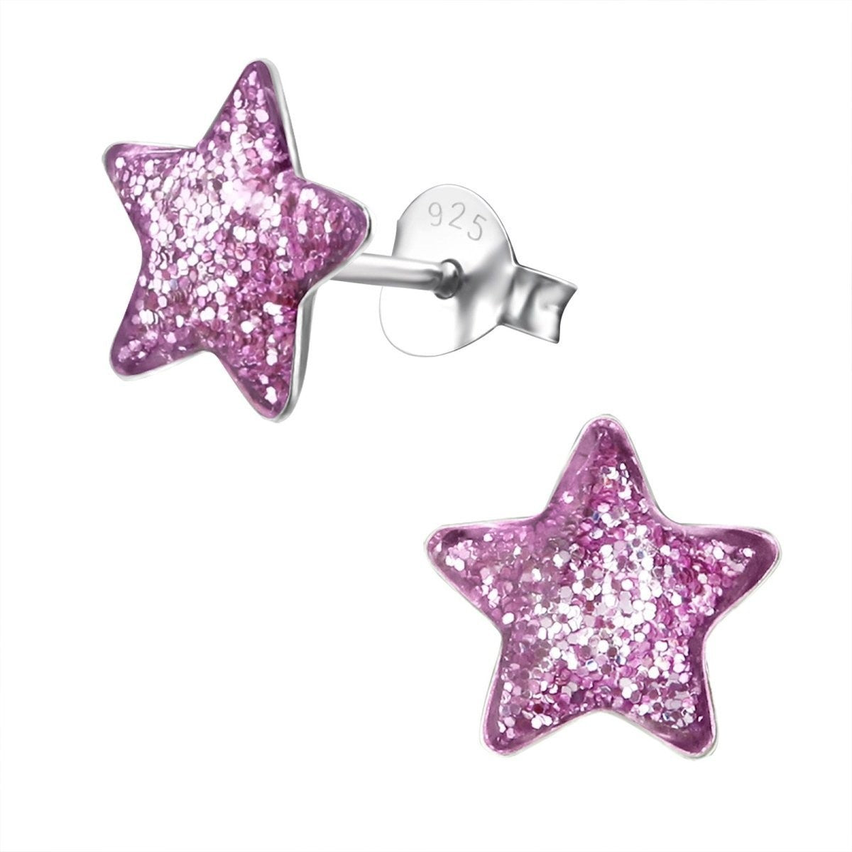 Zilveren Kinderoorbellen Paarse Glitter Ster 9mm - Aramat Jewels - Oorbellen - cadeautip