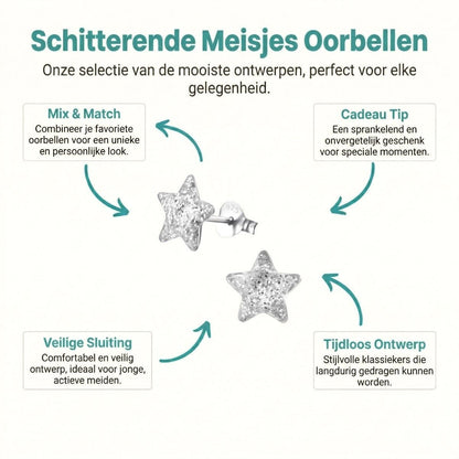 Zilveren Kinderoorbellen Transparante Glitter Ster 9mm - Aramat Jewels - Oorbellen - cadeautip