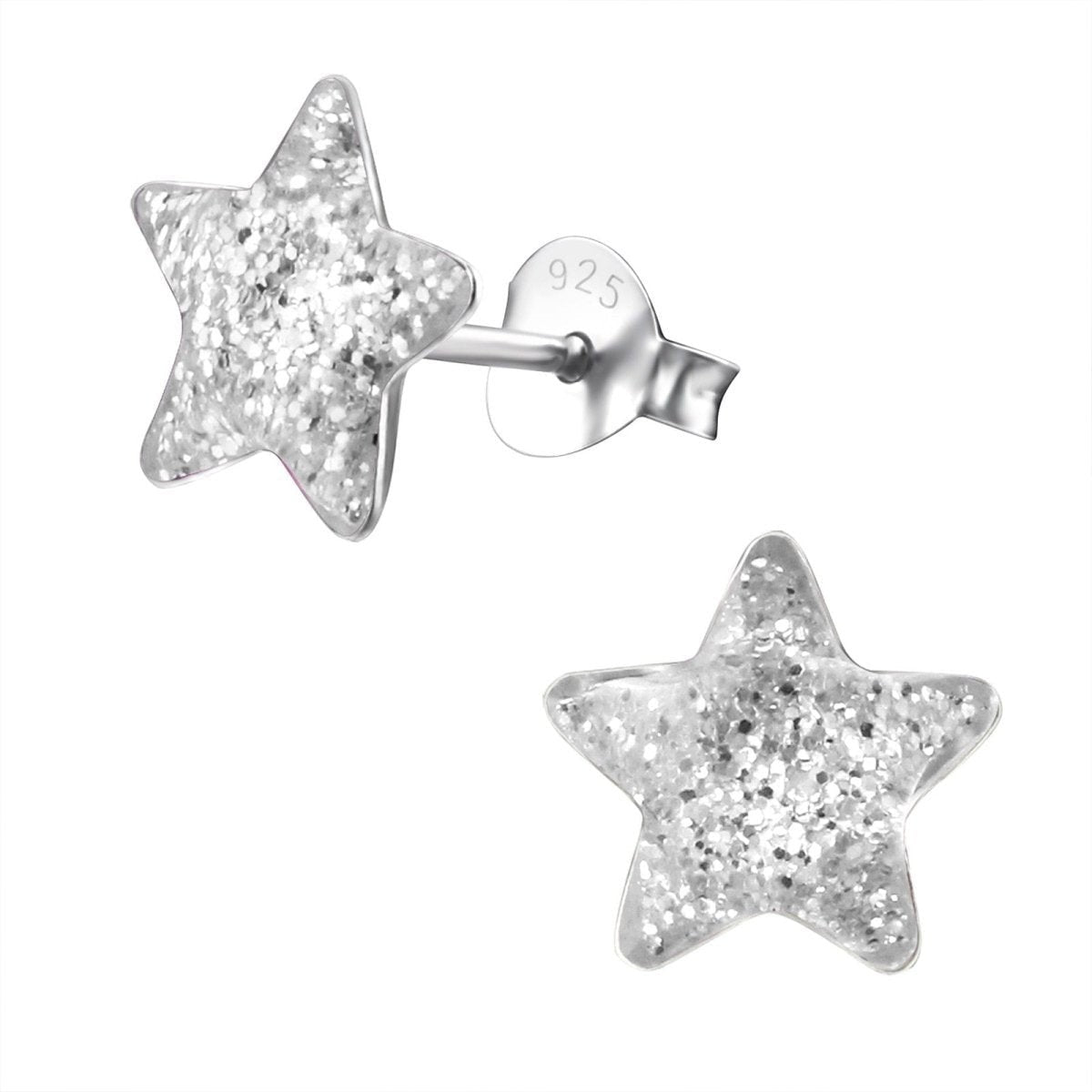 Zilveren Kinderoorbellen Transparante Glitter Ster 9mm - Aramat Jewels - Oorbellen - cadeautip