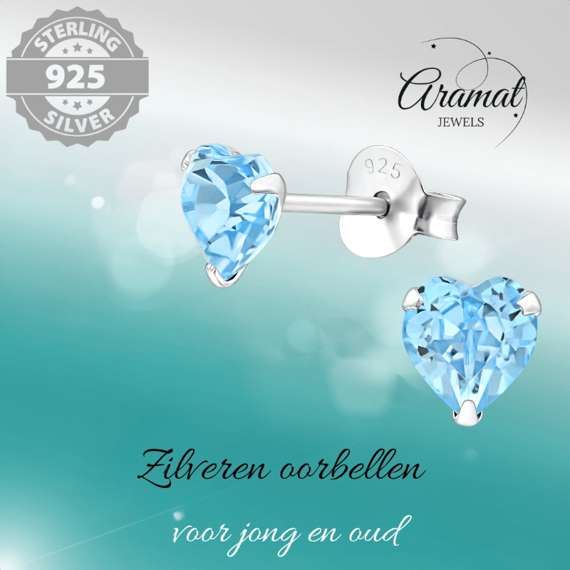Zilveren Kristal Hartjes Oorbellen Licht Blauw - oor2228 - 24394 - Oorbellen kopen# - 5mm - 925 Zilver - alles