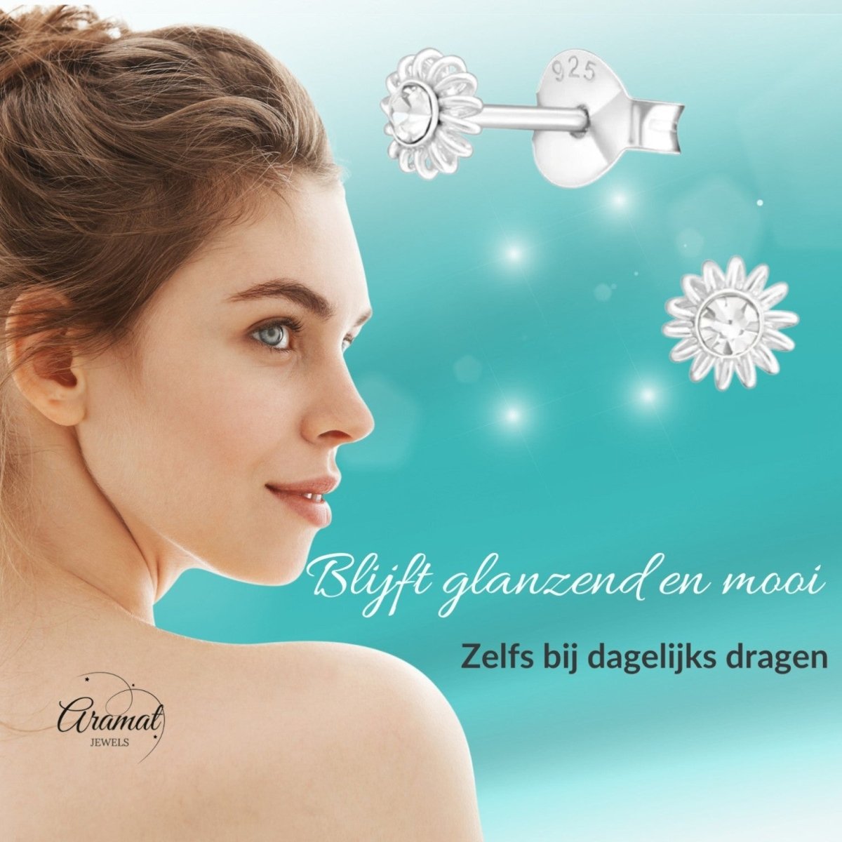 Zilveren Kristal Kinder Oorbellen - Aramat Jewels - Oorbellen - cadeautip