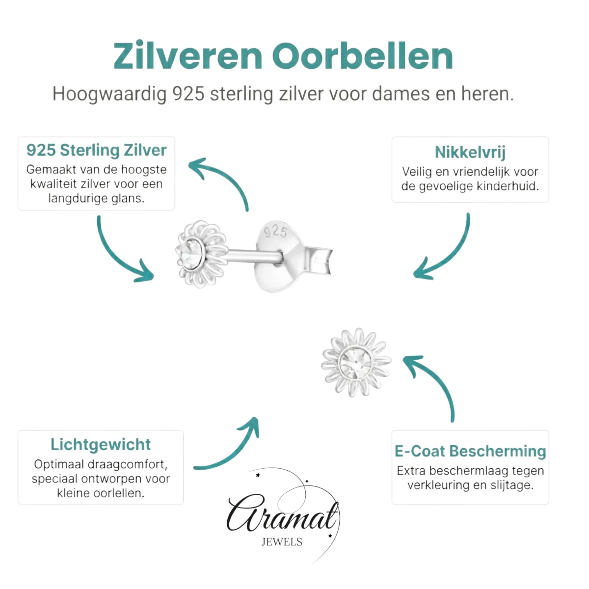 Zilveren Kristal Kinder Oorbellen - Aramat Jewels - Oorbellen - cadeautip