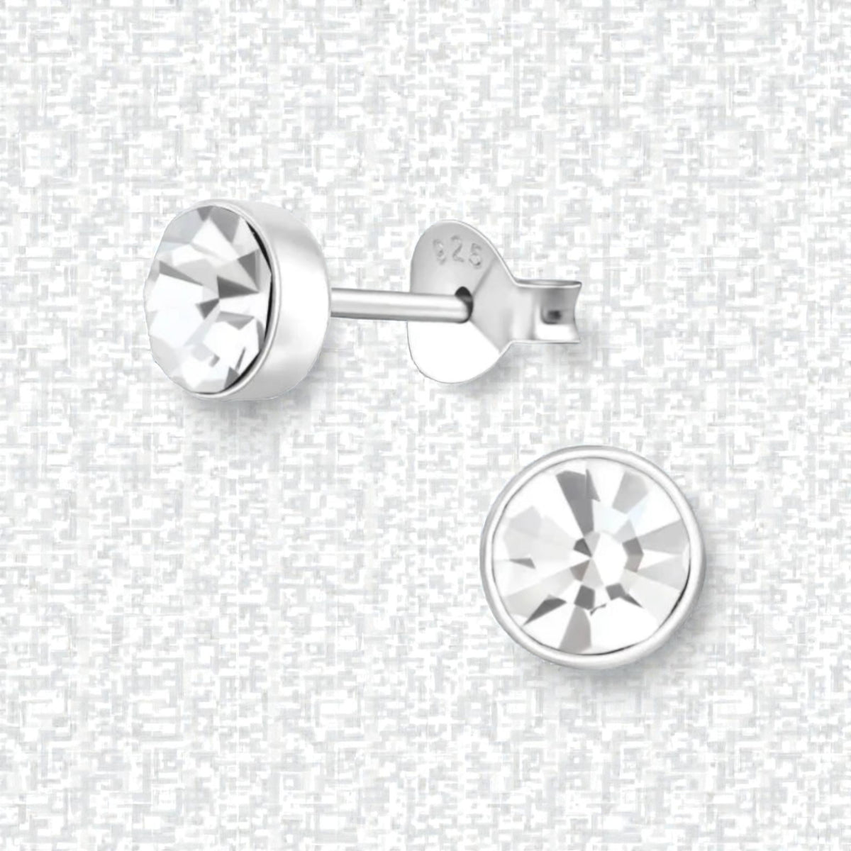Boucles d'oreilles puces en cristal argenté – 5 mm – Pierre transparente