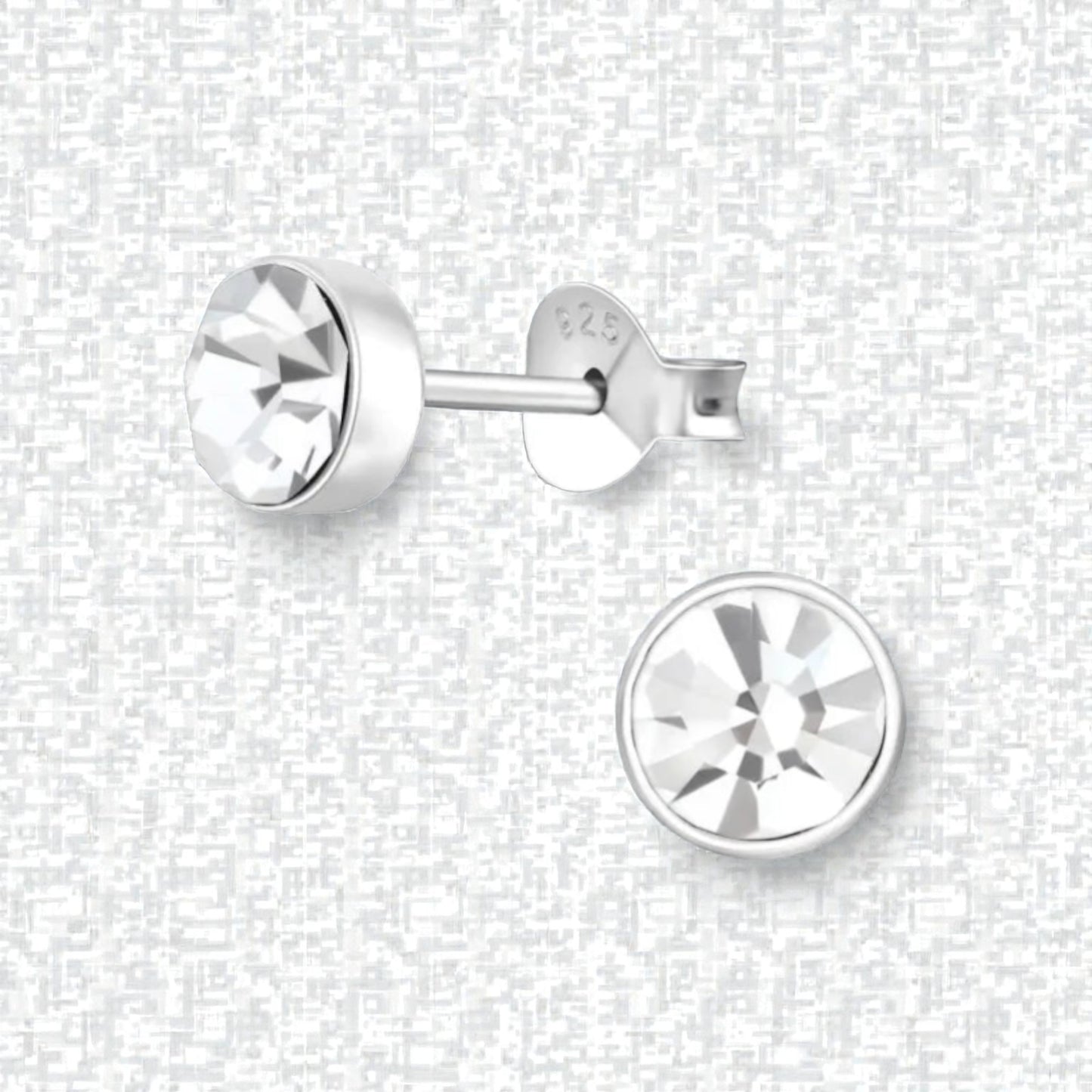 Boucles d'oreilles puces en cristal argenté – 5 mm – Pierre transparente