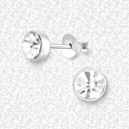 Boucles d'oreilles puces en cristal argenté – 5 mm – Pierre transparente