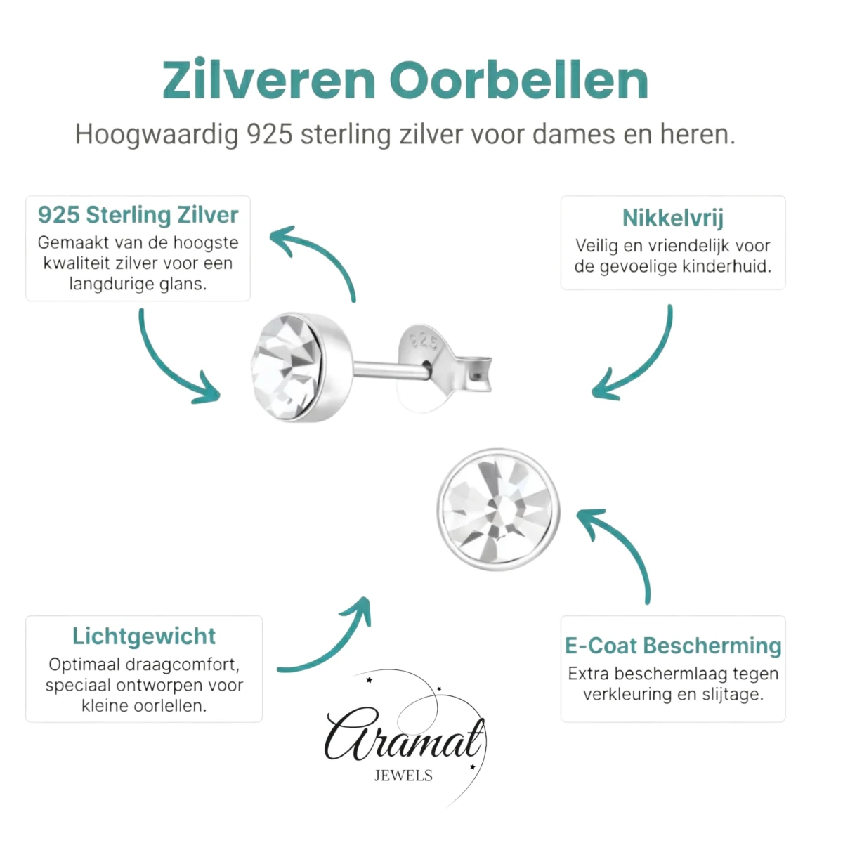 Zilveren kristal oorstekers – 5 mm - Transparante steen - Aramat Jewels - Oorbellen - cadeautip